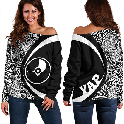 Yap Off Shoulder Sweatshirt Coat Of Arm Lauhala White Circle