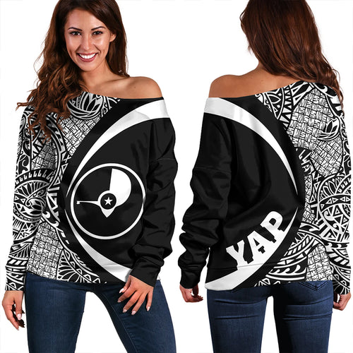 Yap Off Shoulder Sweatshirt Coat Of Arm Lauhala White Circle