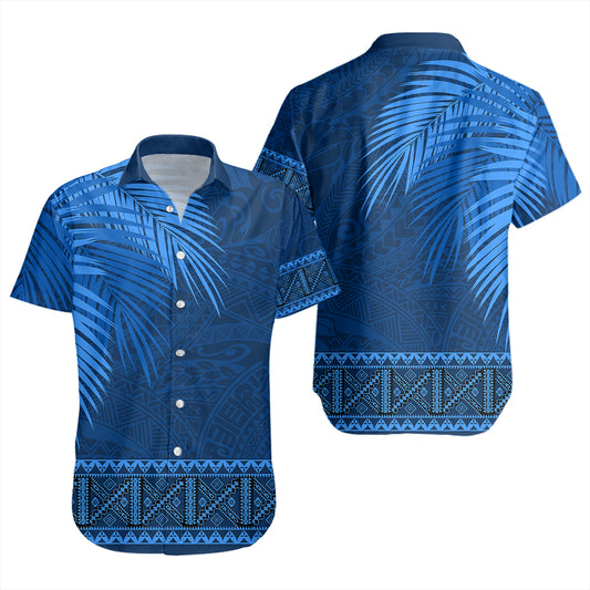 Samoa Short Sleeve Shirt Masi Dobby Fabric Leaves