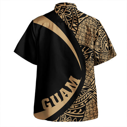 Guam Hawaiian Shirt Coat Of Arm Lauhala Gray Circle