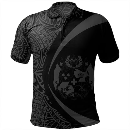 Tonga Polo Shirt Coat Of Arm Lauhala Gray Circle