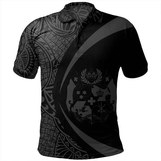 Tonga Polo Shirt Coat Of Arm Lauhala Gray Circle