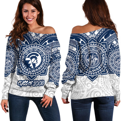 Hawaii Off Shoulder Sweatshirt - Custom Waiakea High School Super Waiakea Warriors Tribal Style