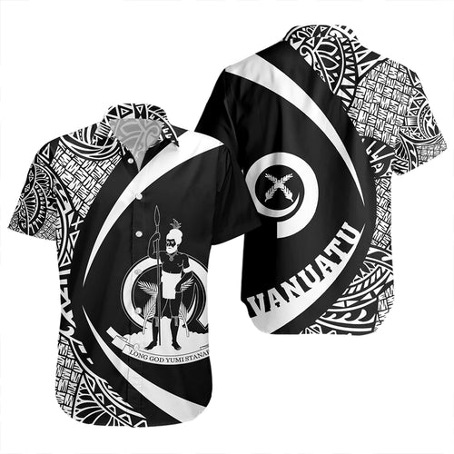 Vanuatu Short Sleeve Shirt Coat Of Arm Lauhala White Circle