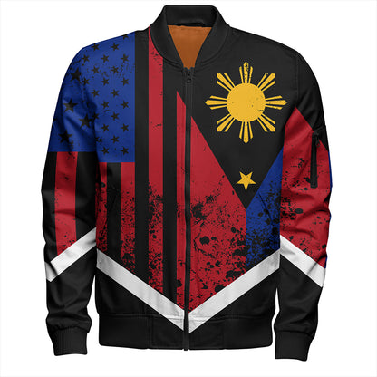 Philippines And American Bomber Jacket Flag Half Concept Brush Style
