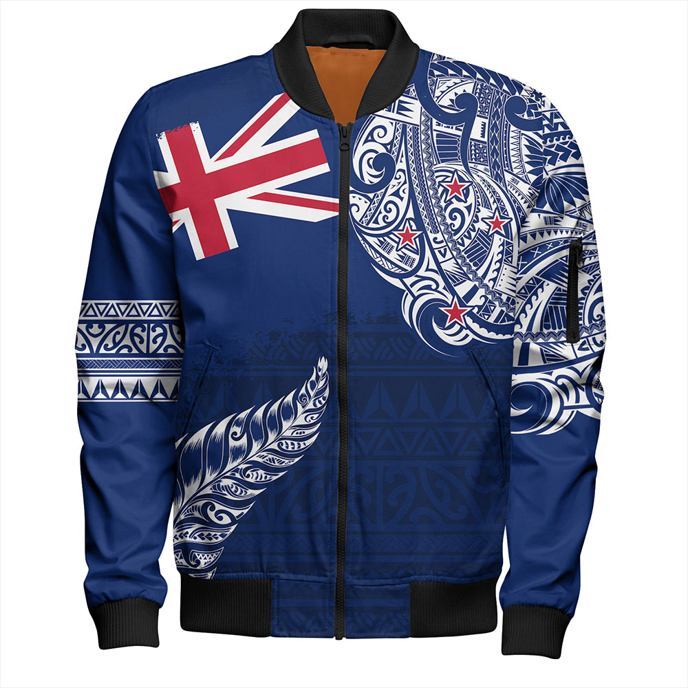 New Zealand Bomber Jacket Aotearoa Maori Tribal Flag With Silver Frern