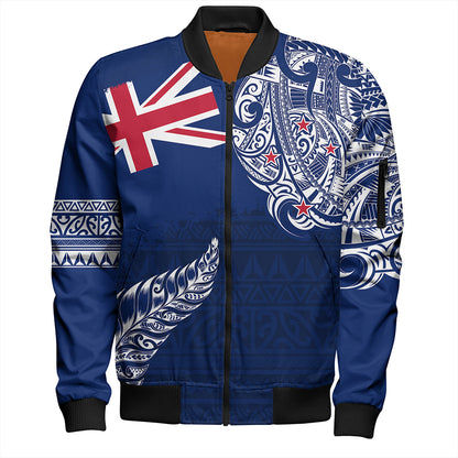 New Zealand Bomber Jacket Aotearoa Maori Tribal Flag With Silver Frern