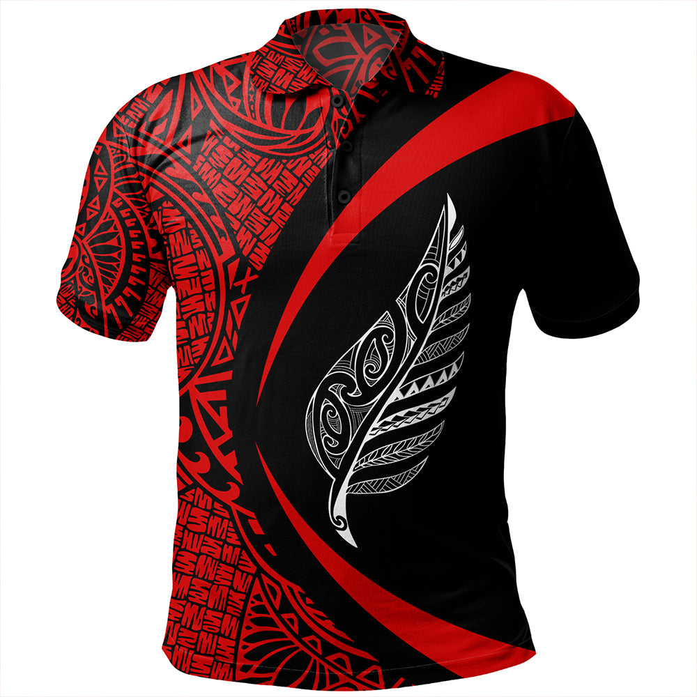 New Zealand Polo Shirt Silver Fern Maori Flag Lauhala Circle