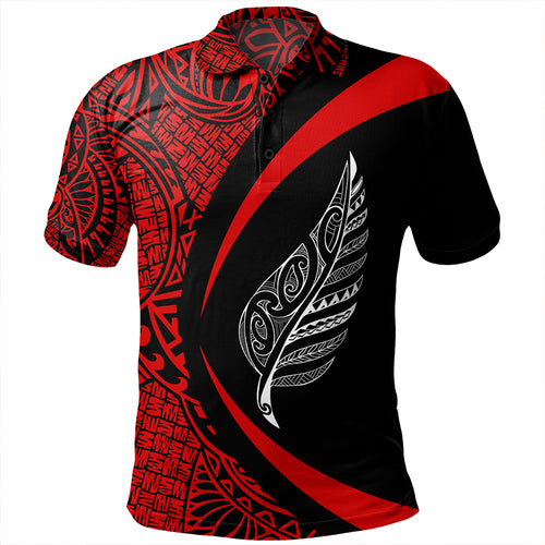 New Zealand Polo Shirt Silver Fern Maori Flag Lauhala Circle