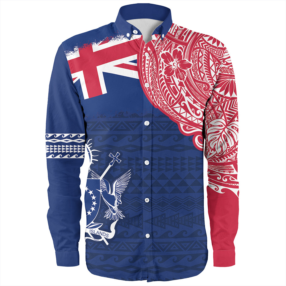 Cook Islands Long Sleeve Shirt Polynesian Flag With Coat Of Arms