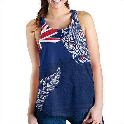 New Zealand Women Tank Aotearoa Maori Tribal Flag With Silver Frern