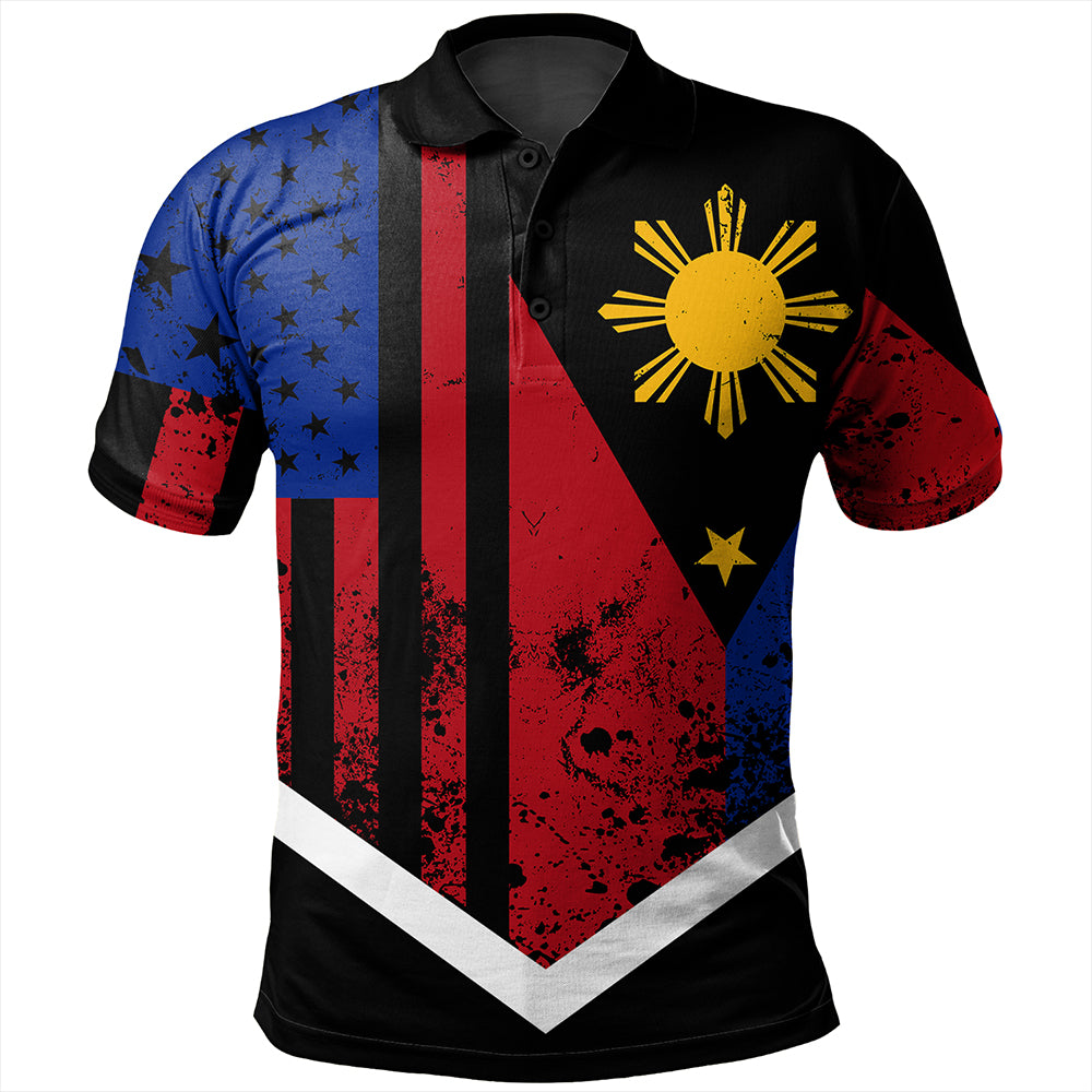 Philippines And American Polo Shirt Flag Half Concept Brush Style