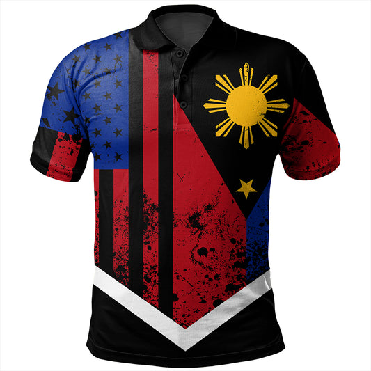 Philippines And American Polo Shirt Flag Half Concept Brush Style