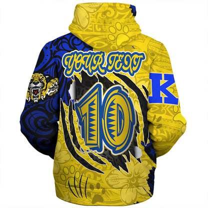 Hawaii Sherpa Hoodie Custom Henry J. Kaiser High School Super Cougar Arm Sleeve Polynesian Tattoo