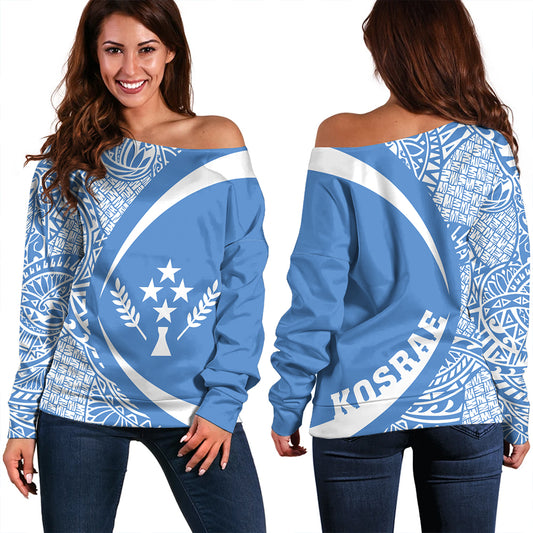 Kosrae Off Shoulder Sweatshirt Coat Of Arm Lauhala Circle