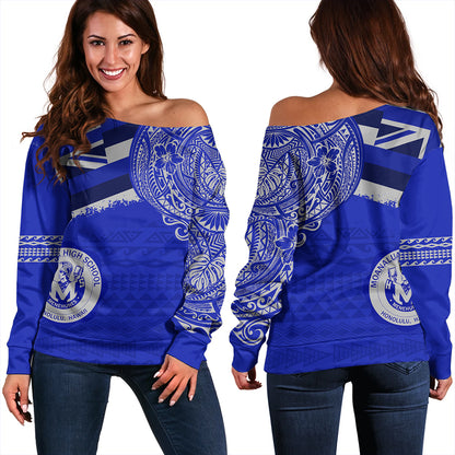 Hawaii Off Shoulder Sweatshirt Moanalua High School Flag With Crest Style