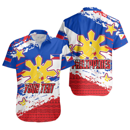Philippines Filipinos Short Sleeve Shirt Custom Filipino Sun 3 Stars Bicolor Flag Tribal Grunge Style
