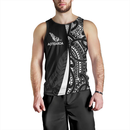 New Zealand Tank Top Country Aotearoa Maori Pattern Silver Fern