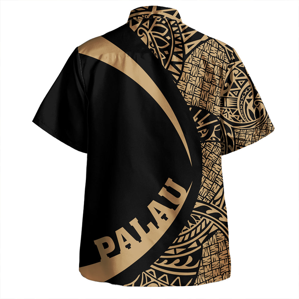 Palau Hawaiian Shirt Coat Of Arm Lauhala Gray Circle
