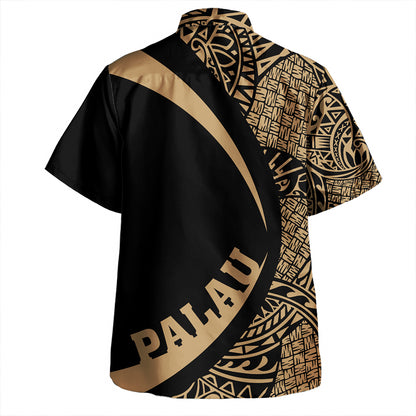 Palau Hawaiian Shirt Coat Of Arm Lauhala Gray Circle