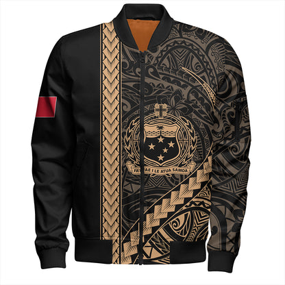Samoa Bomber Jacket Tribal Polynesian Coat Of Arms Gold