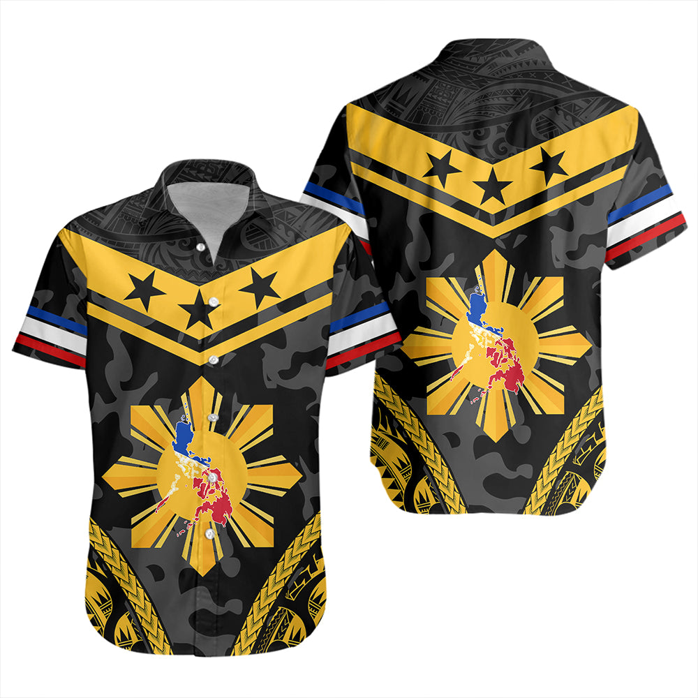 Philippines Short Sleeve Shirt Polynesian Sun Star Style Camouflage