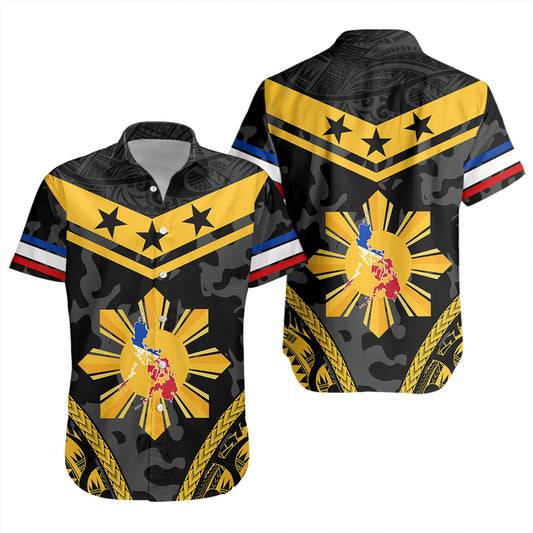 Philippines Short Sleeve Shirt Polynesian Sun Star Style Camouflage