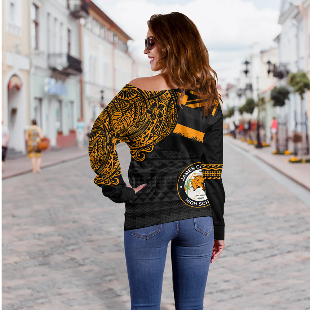 Hawaii Off Shoulder Sweatshirt James Campbell High School Flag With Crest Style