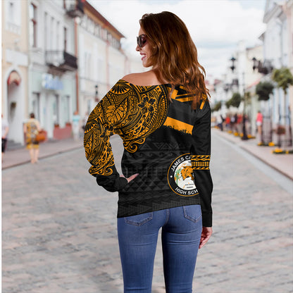 Hawaii Off Shoulder Sweatshirt James Campbell High School Flag With Crest Style