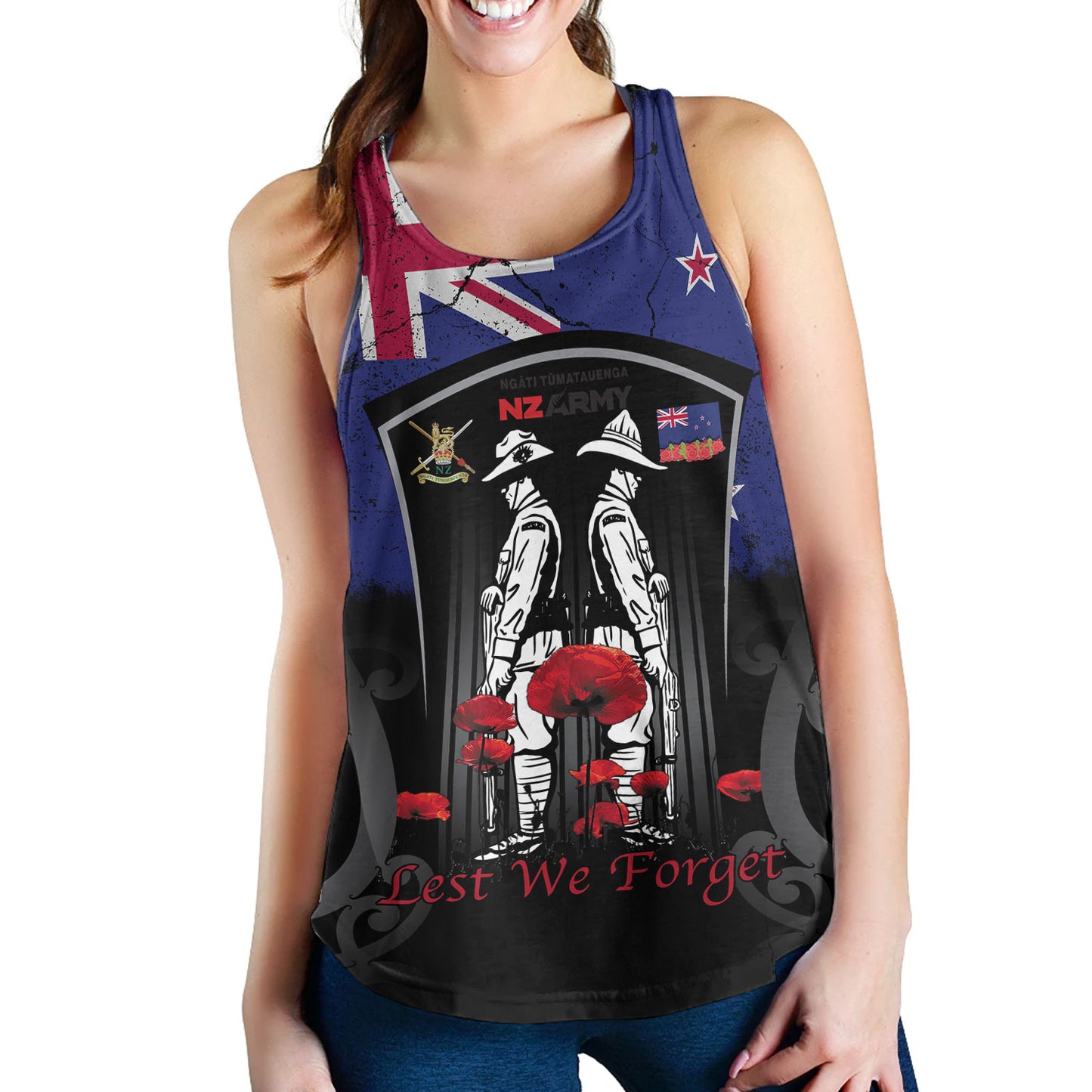New Zealand Women Tank Custom New Zealand Anzac Day With Poppy Flowers And Traditional Maori Patterns