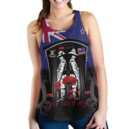 New Zealand Women Tank Custom New Zealand Anzac Day With Poppy Flowers And Traditional Maori Patterns