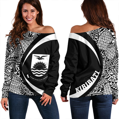 Kiribati Off Shoulder Sweatshirt Coat Of Arm Lauhala White Circle