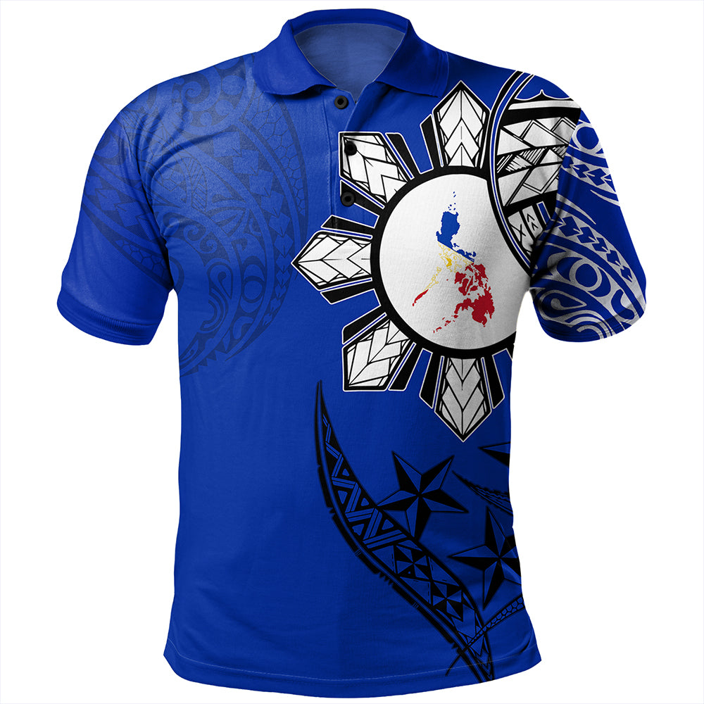 Philippines Polo Shirt Tribal Sun In My Heart Blue Style