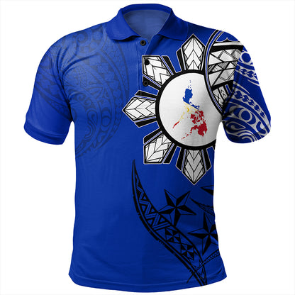Philippines Polo Shirt Tribal Sun In My Heart Blue Style