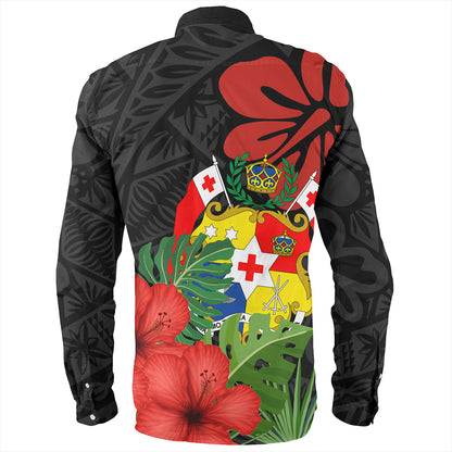 Tonga Long Sleeve Shirt Tonga Coat Of Arms Polynesian Hibiscus