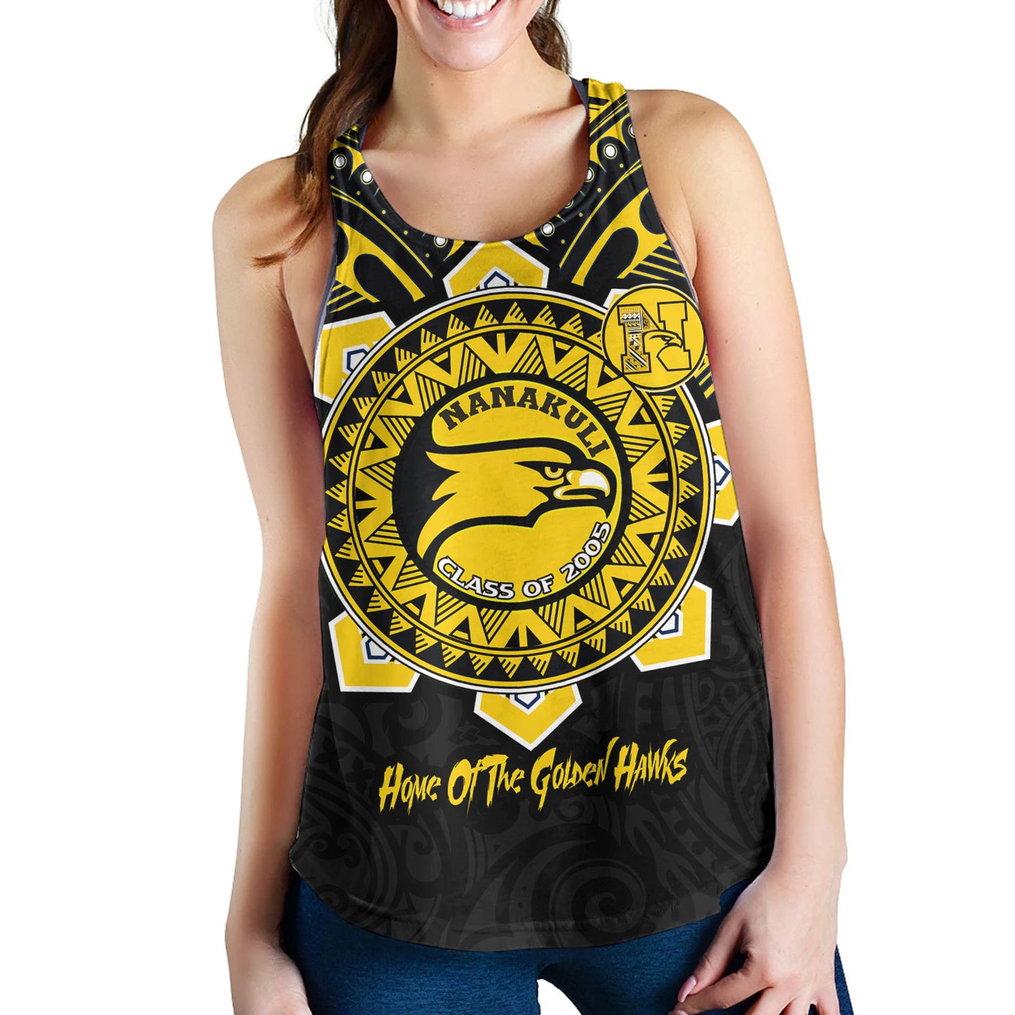 Hawaii Women Tank Custom Nanakuli High & Intermediate School Home Of Golden Hawks Tribal Style