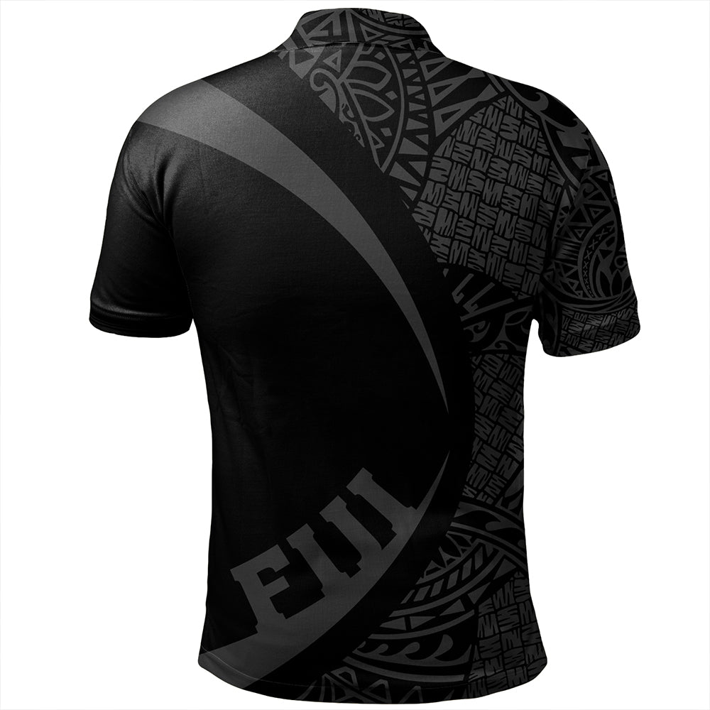 Fiji Polo Shirt Coat Of Arm Lauhala Gray Circle