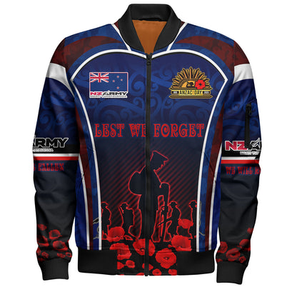 New Zealand Bomber Jacket Custom New Zealand Army Keeping Anzac Spirit Lives Poppies Flower Maori Style