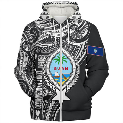 Guam Sherpa Hoodie Custom Guam Coat Of Arms Polynesian Half Body Tattoo Black Style