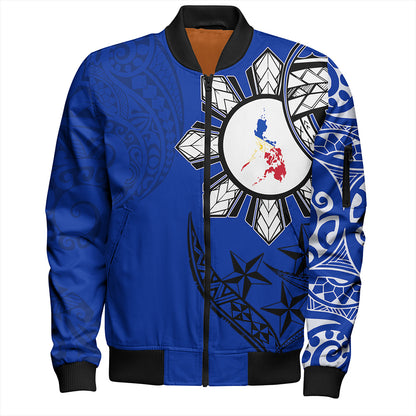 Philippines Bomber Jacket Tribal Sun In My Heart Blue Style