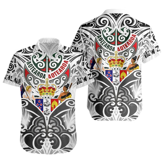 New Zealand Aotearoa Short Sleeve Shirt Maori Traditional Hongi - The Breath Of Life Coat Of Arms Tribal Patterns