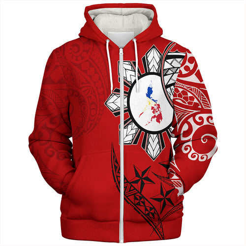 Philippines Sherpa Hoodie Tribal Sun In My Heart Red Style