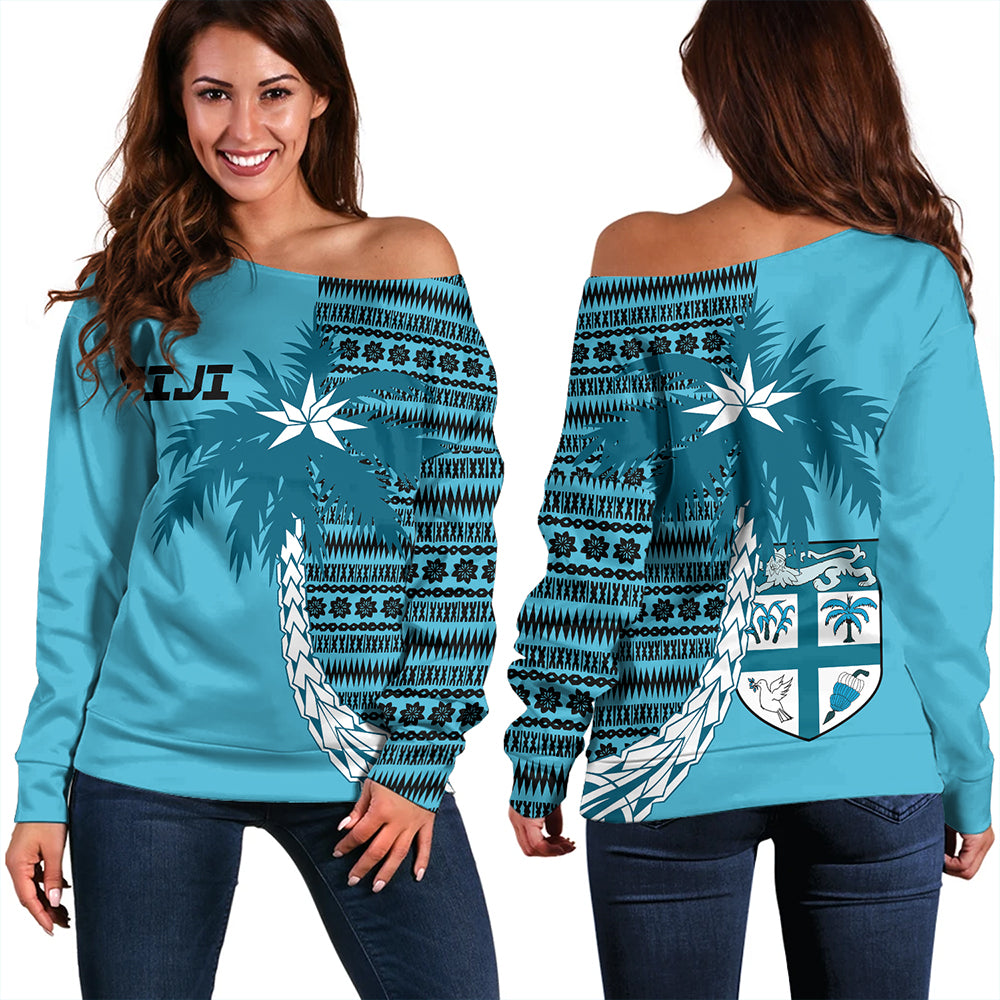 Fiji Off Shoulder Sweatshirt Fiji Tapa Coconut