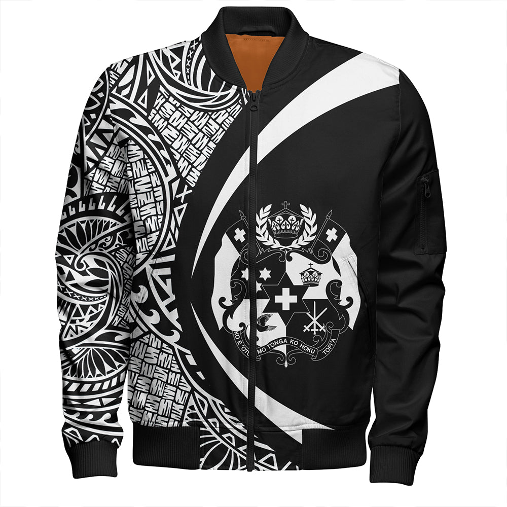 Tonga Bomber Jacket Coat Of Arm Lauhala White Ver 2 Circle