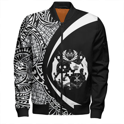 Tonga Bomber Jacket Coat Of Arm Lauhala White Ver 2 Circle