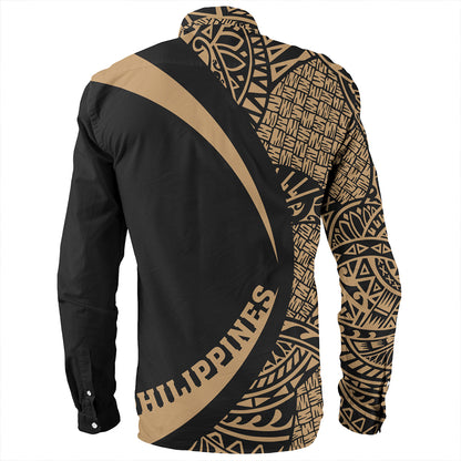 Philippines Long Sleeve Shirt Coat Of Arm Lauhala Gold Circle