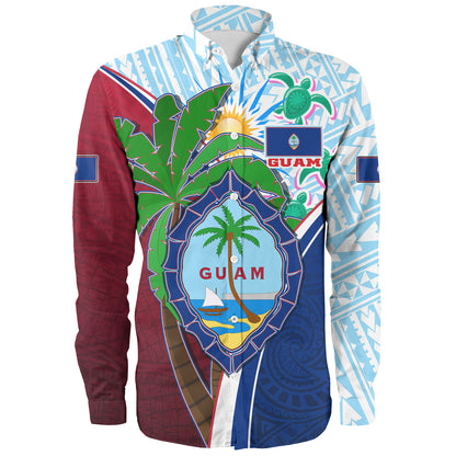 Guam Long Sleeve Shirt Custom Guam Chamorro Coconut Tree of Life Polynesian Tribal Pride