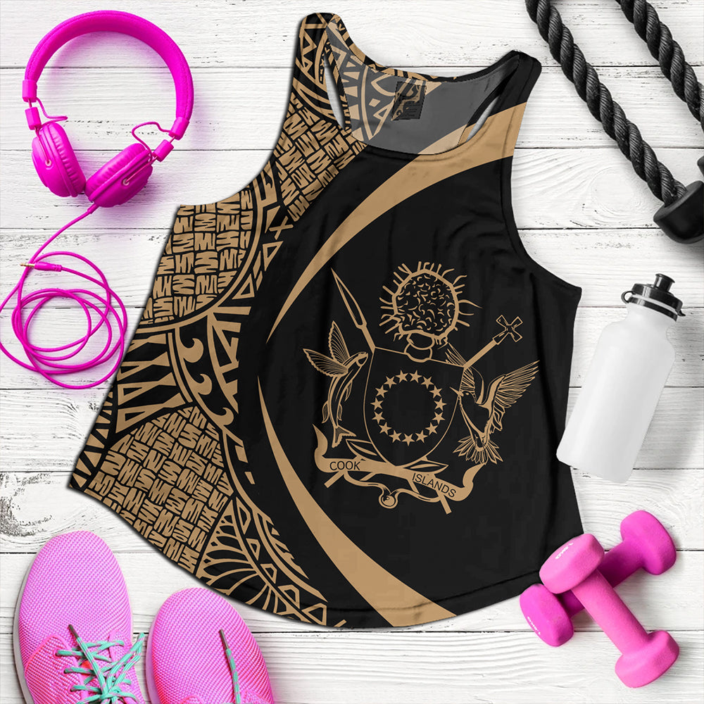 Cook Islands Women Tank Coat Of Arm Lauhala Gold Circle