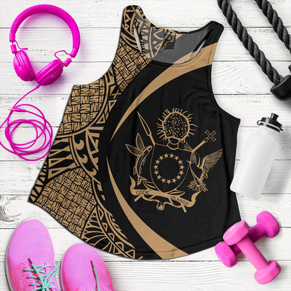 Cook Islands Women Tank Coat Of Arm Lauhala Gold Circle