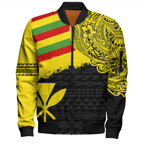 Kanaka Maoli Bomber Jacket Polynesian Flag With Coat Of Arms